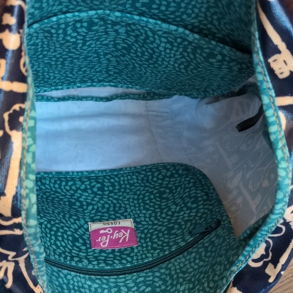 Fossil Key Per Large Coated Canvas Tote Bag‎ Shoulder Purse w/ Matching Pouch